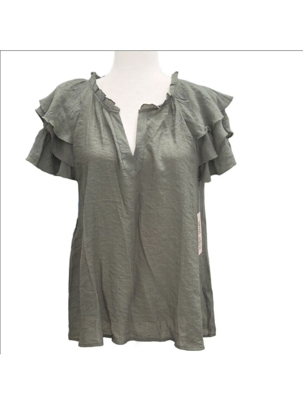 Elegant Olive Ruffle Sleeve Blouse - Picture 1 of 12